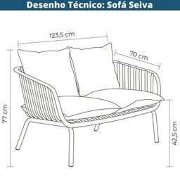 Sofá 2 Lugares Seiva Rivatti 123,5 (largura) em Polipropileno Preto Almofada Cinza Mescla - 5