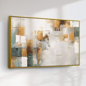 Quadro Decorativo Abstrato Dourado com Verde