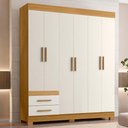 Ver imagem 3 de Guarda Roupa Casal 6 Portas 2 Gavetas 160 cm New Recife Freijo Off Acetinado Poliman