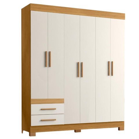 Guarda Roupa Casal 6 Portas 2 Gavetas 160 cm New Recife Freijo Off Acetinado Poliman