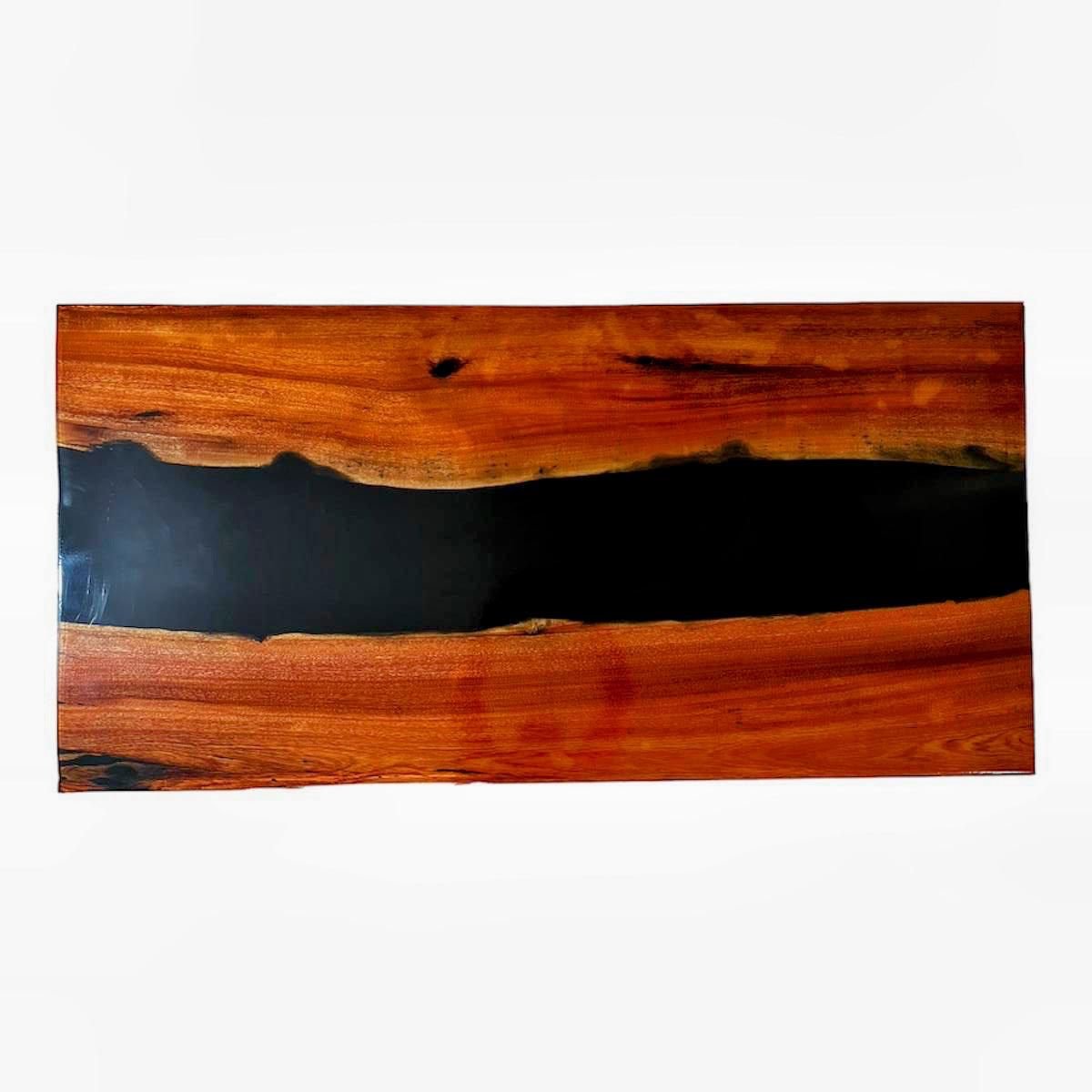 Mesa em Madeira de Lei e Resina Epóxi até 6 Lugares Tema "black Solid" Craft Wood Mesa de 6 Lugares