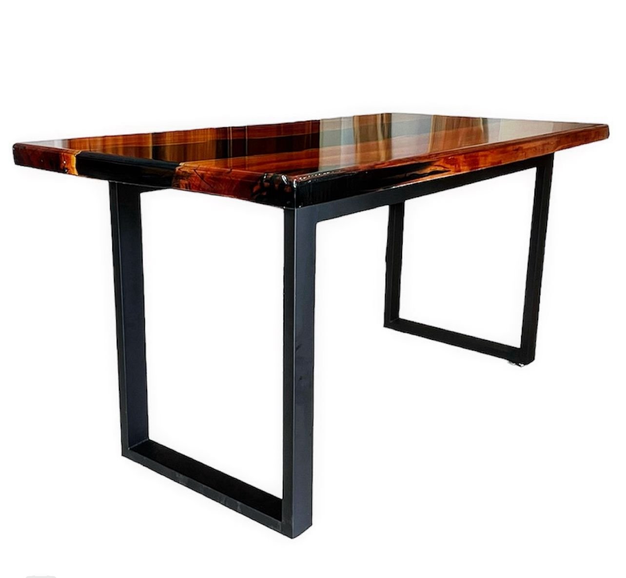 Mesa em Madeira de Lei e Resina Epóxi até 6 Lugares Tema "black Solid" Craft Wood Mesa de 6 Lugares - 7