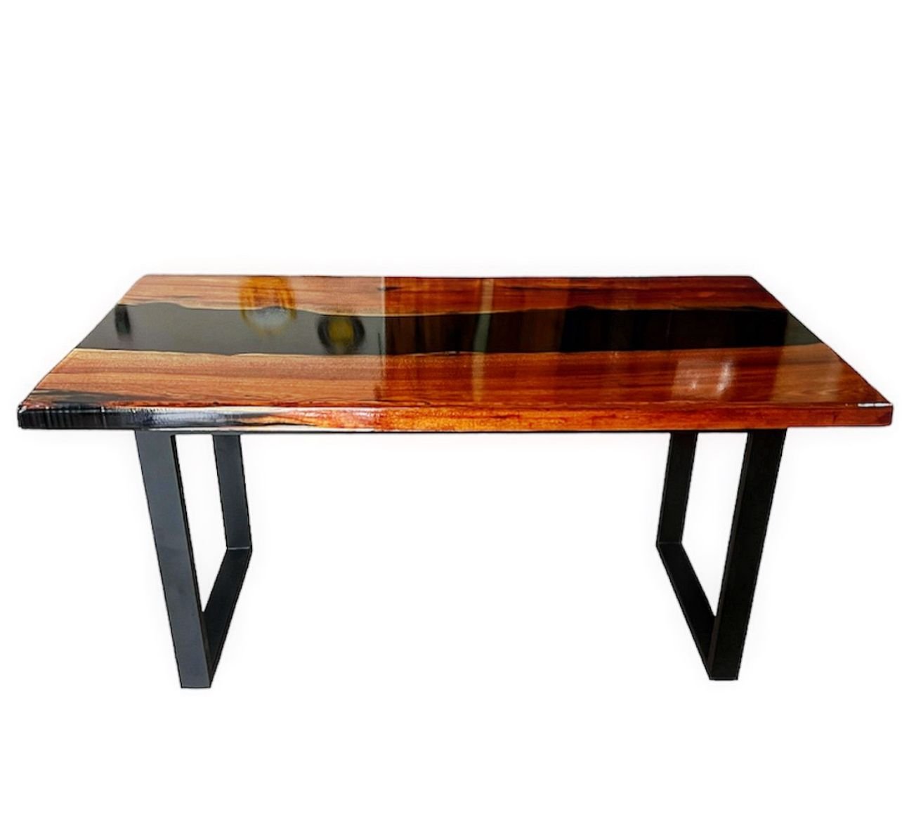 Mesa em Madeira de Lei e Resina Epóxi até 6 Lugares Tema "black Solid" Craft Wood Mesa de 6 Lugares - 4