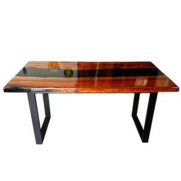 Mesa em Madeira de Lei e Resina Epóxi até 6 Lugares Tema "black Solid" Craft Wood Mesa de 6 Lugares - 4