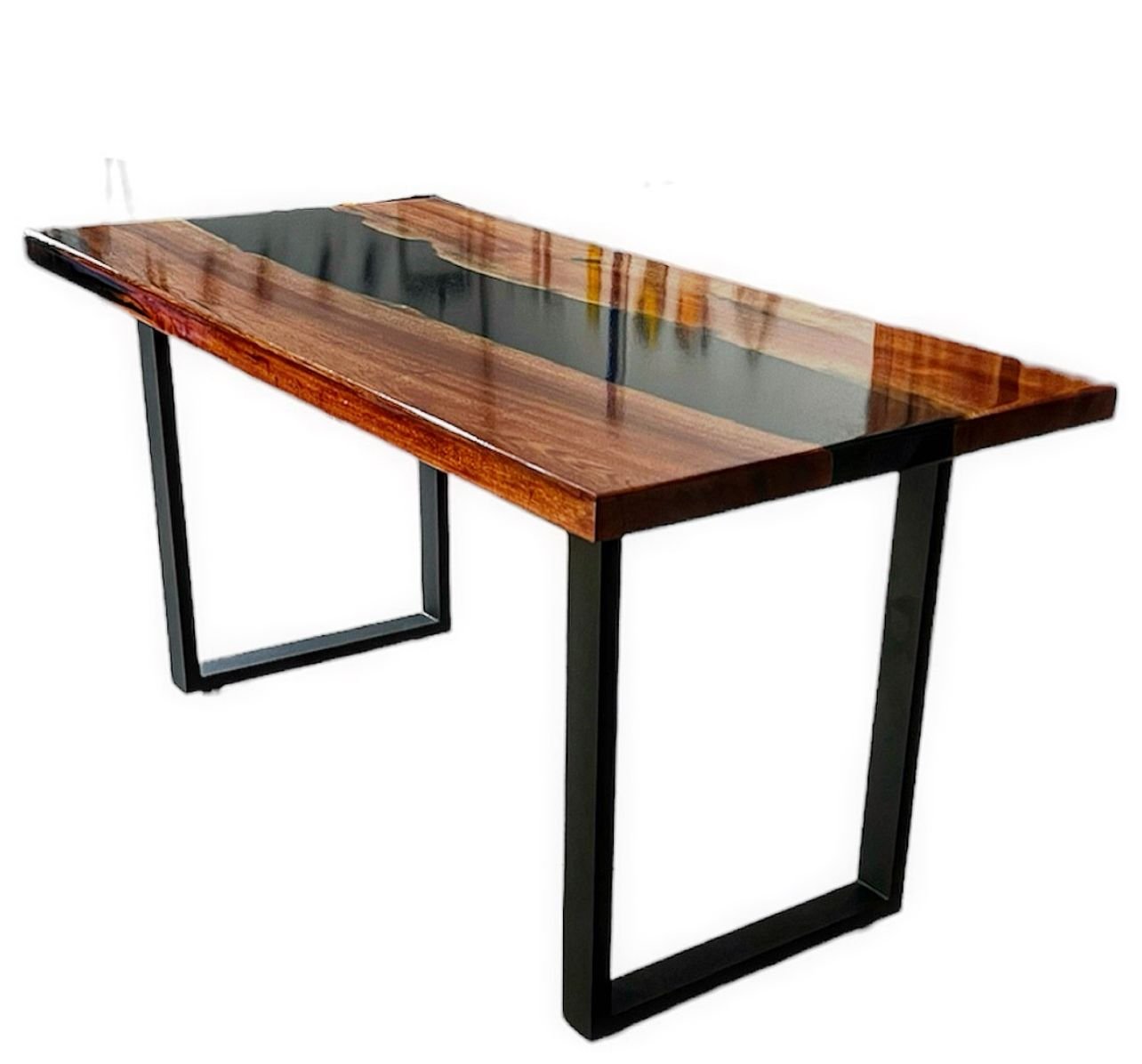 Mesa em Madeira de Lei e Resina Epóxi até 6 Lugares Tema "black Solid" Craft Wood Mesa de 6 Lugares - 5