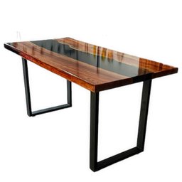 Mesa em Madeira de Lei e Resina Epóxi até 6 Lugares Tema "black Solid" Craft Wood Mesa de 6 Lugares - 5