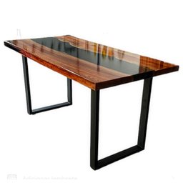 Mesa em Madeira de Lei e Resina Epóxi até 6 Lugares Tema "black Solid" Craft Wood Mesa de 6 Lugares - 6