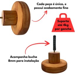 Cabideiro Caramelo de Parede em Madeira 3 Ganchos - 4
