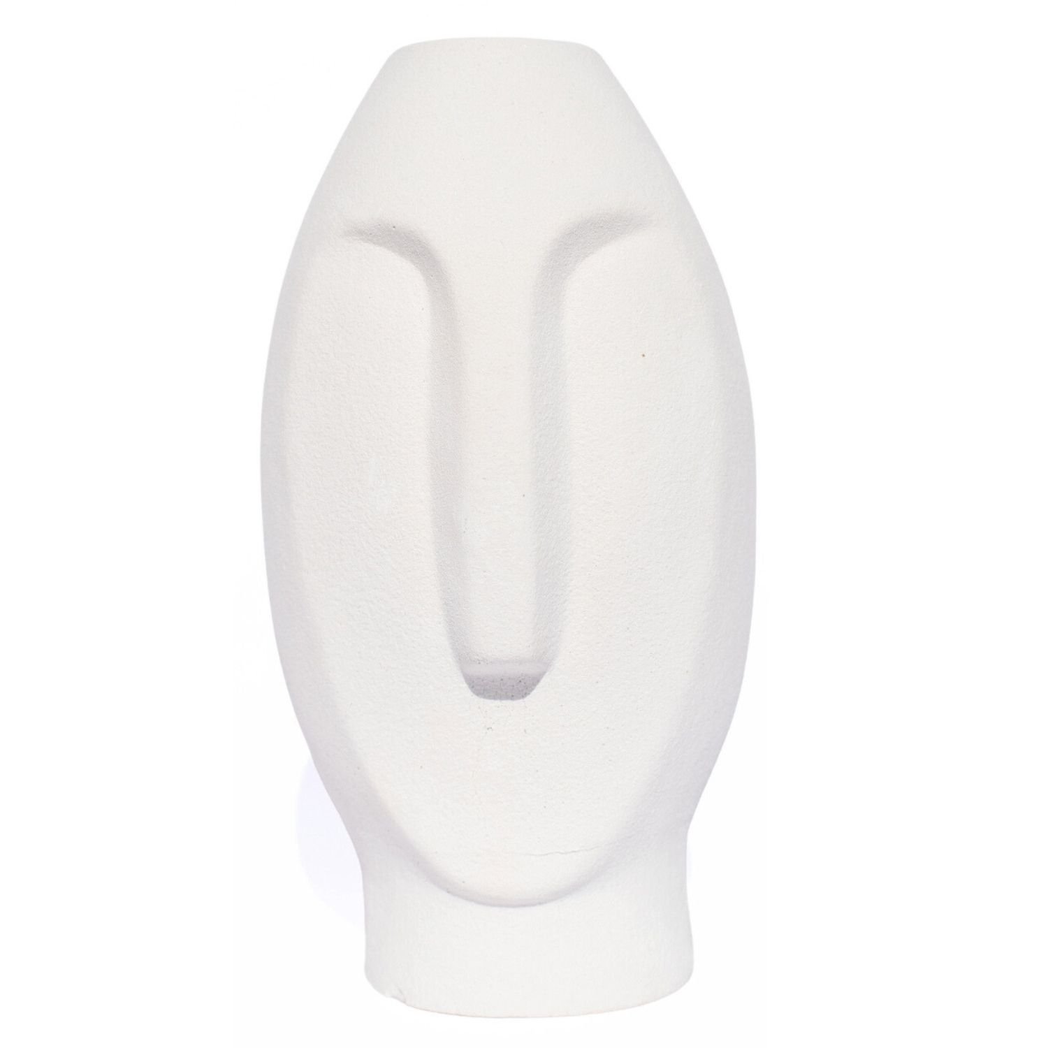 Vaso Solitário Rosto Moai Artesanal 18x9cm em Resina Mineral - Branco