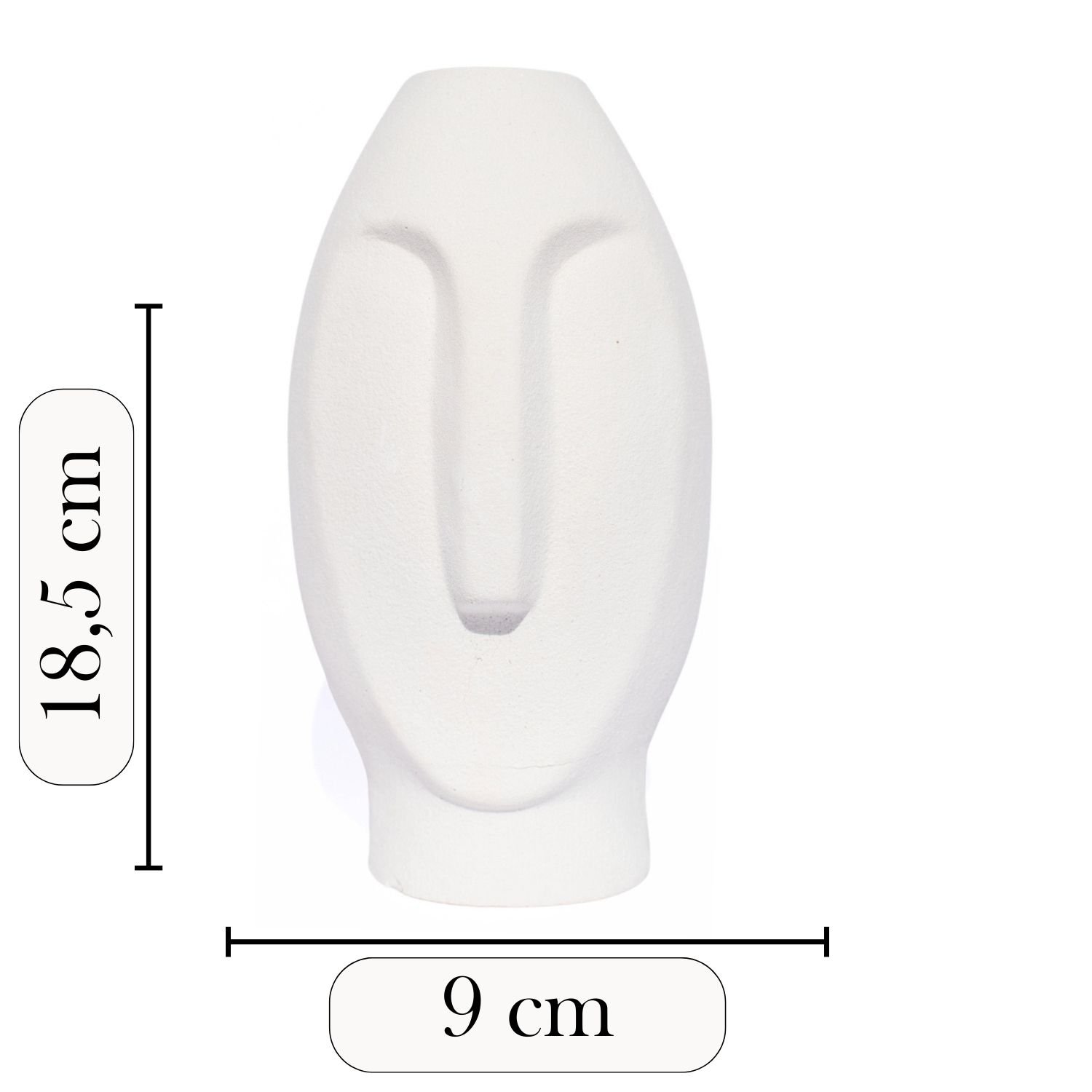 Vaso Solitário Rosto Moai Artesanal 18x9cm em Resina Mineral - Branco - 4