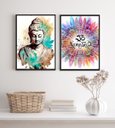 Ver imagem 1 de Kit 2 Quadros Buda Namastê- Aquarela 45x34cm - com Vidro:madeira Preta