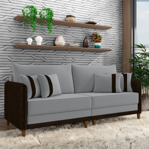 Sofá Montecarlo 2 Lugares 192cm Veludo/pu Cinza/marrom