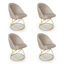 Ver imagem 1 de Kit 04 Cadeiras Poltrona de Jantar Bela Linho Bege Base Metálica Luxo Dourado - Pallazio
