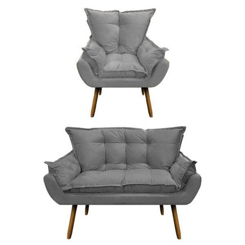 Kit 01 Poltrona e 01 Namoradeira Mariana Suede Grafite Slk Decor
