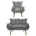Ver imagem 1 de Kit 01 Poltrona e 01 Namoradeira Mariana Suede Grafite Slk Decor