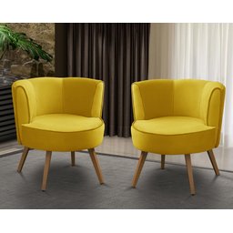 Kit 2 Poltronas Para Sala Decorativa Isa Suede Amarelo Adonai Estofados - 1