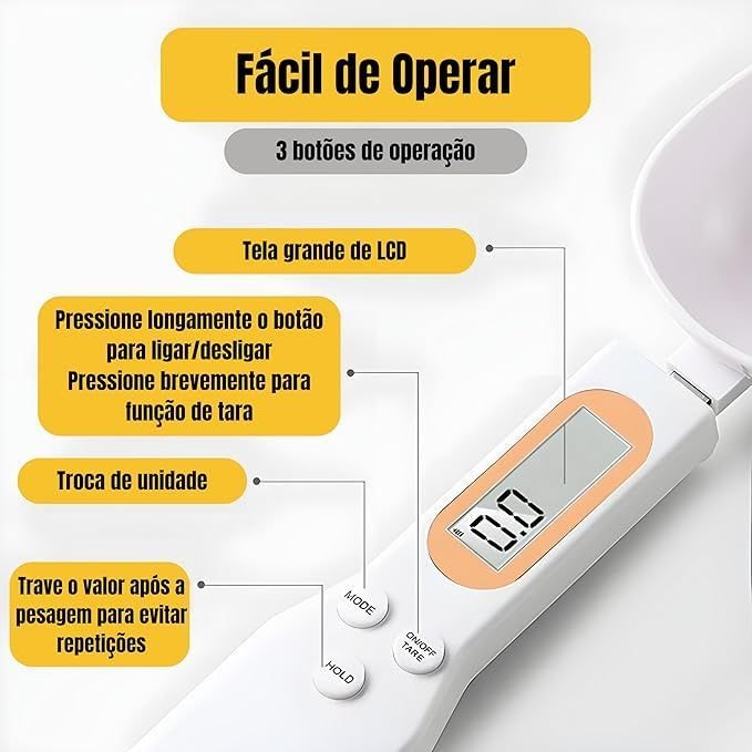 Colher Balança de Alimentos Portátil Lcd Digital Pesar Comida Eletrônica Suplemento Cozinha Academia - 13