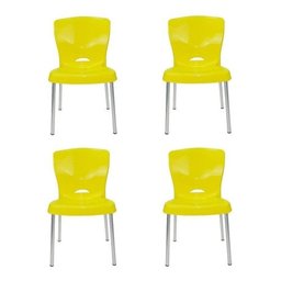 4 Cadeiras Bistrô Plástico Pés Alumínio Forte Bar Sala Salão:Marrom - 18