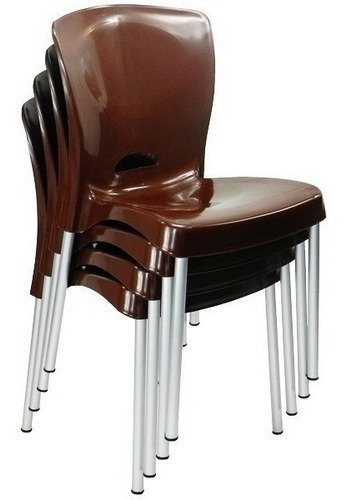 4 Cadeiras Bistrô Plástico Pés Alumínio Forte Bar Sala Salão:Marrom