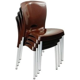 4 Cadeiras Bistrô Plástico Pés Alumínio Forte Bar Sala Salão:Marrom - 1