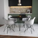 Ver imagem 1 de Mesa Jantar Redonda 90cm Preta Clips 3 Pés com 4 Poltronas Brancas Ferro Preto Preto