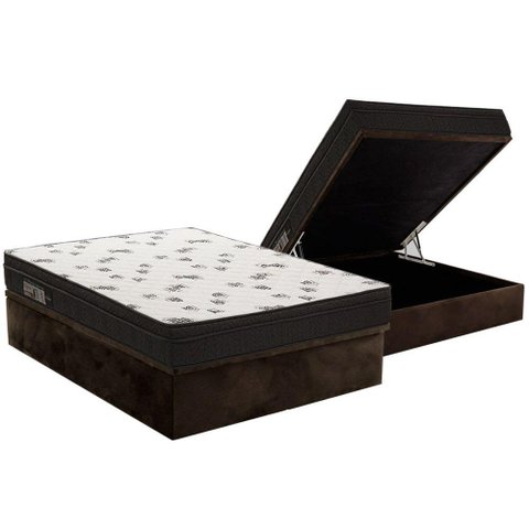 Cama Box Baú Casal: Colchão Espuma Ortobom D45 Ligh Saúde Ortopillow + Base CRC Suede Brown(138x188)