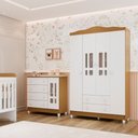 Ver imagem 1 de Conjunto Quarto Bebê Guarda Roupa Ariel 4 Portas Cômoda 4 Gavetas 1 Porta 100% MDF Branco/com Bétula