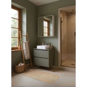 Gabinete para Banheiro com Cuba e Armario 60cm Mdf Verde Dubai - On Móveis