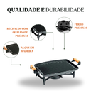 Ver imagem 2 de Chapa Grill Retangular Ferro 33x25x5,5cm Alça Madeira – Panela Mineira