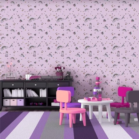 Papel de Parede Infantil Unicórnio Menina