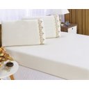 Ver imagem 4 de Jogo lençol quarto casal Queen bordado 3peças Palha caqui