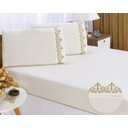 Ver imagem 1 de Jogo lençol quarto casal Queen bordado 3peças Palha caqui