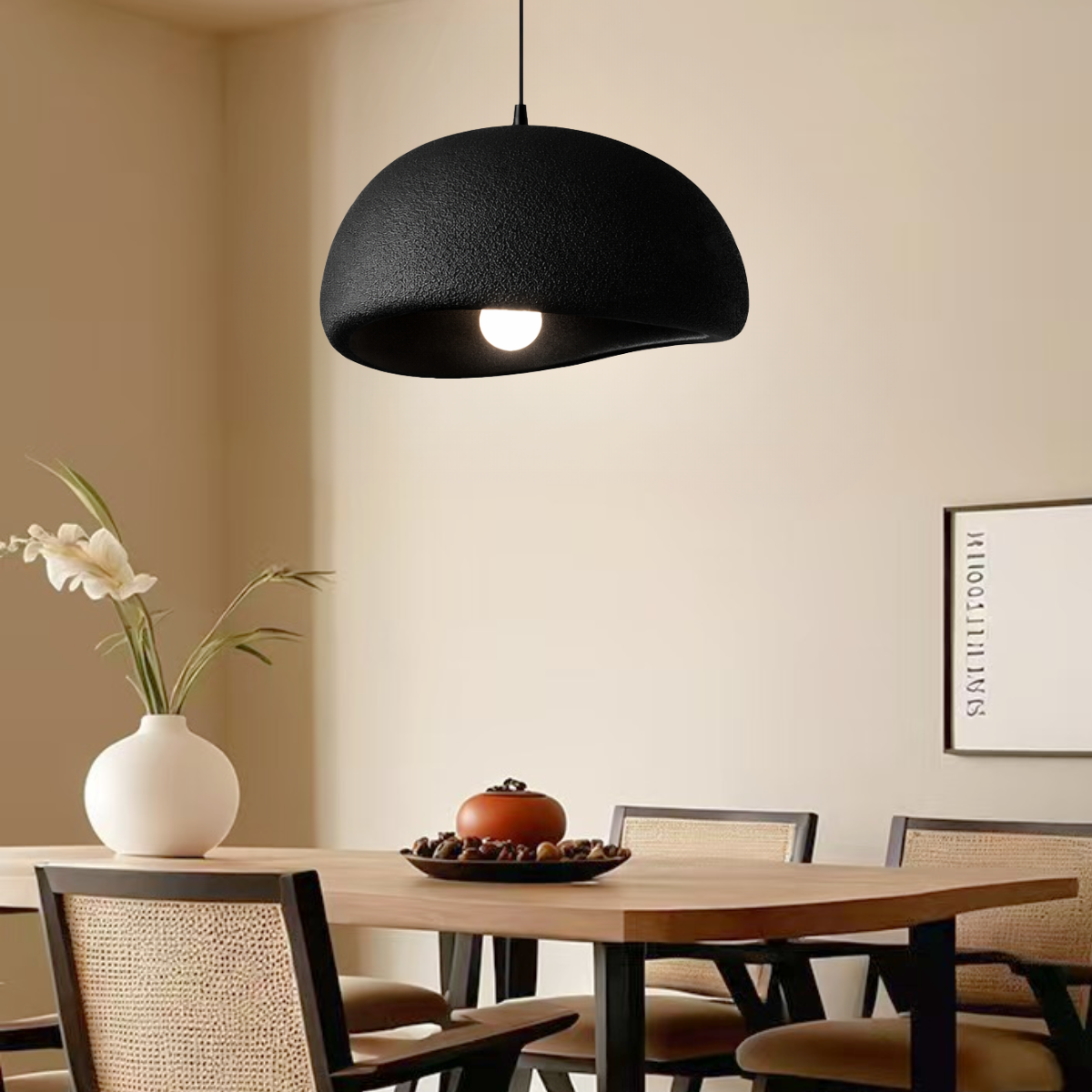 Ver imagem 3 de Lustre Pendente 60cm Luminária Japonesa Wabi-sabi Orgânico Cogumelo Concreto Gimpo Tj60-preto-a