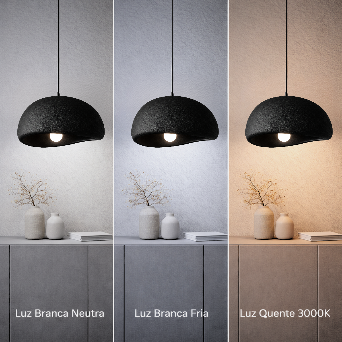 Ver imagem 7 de Lustre Pendente 60cm Luminária Japonesa Wabi-sabi Orgânico Cogumelo Concreto Gimpo Tj60-preto-a