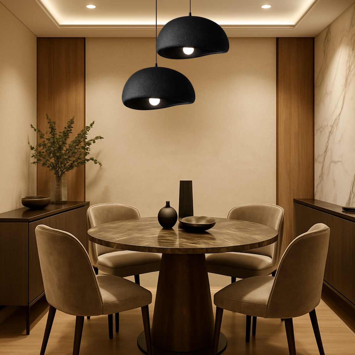 Ver imagem 5 de Lustre Pendente 60cm Luminária Japonesa Wabi-sabi Orgânico Cogumelo Concreto Gimpo Tj60-preto-a