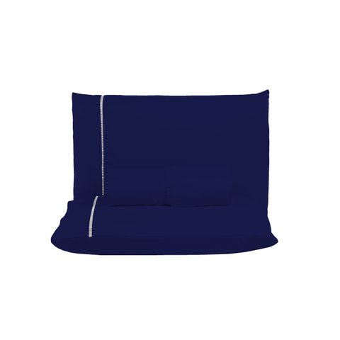 Kit Jogo de Lençol Queen Ponto Palito 400 Fios com Elástico e Fronhas 3 Peças:azul Marinho