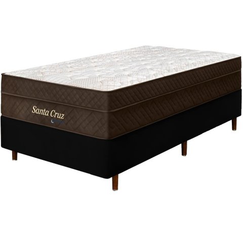 Cama Box Preta + Colchão Solteiro King Santa Cruz Marrom Molas Ensacadas Euro Pillow 96x203x72cm