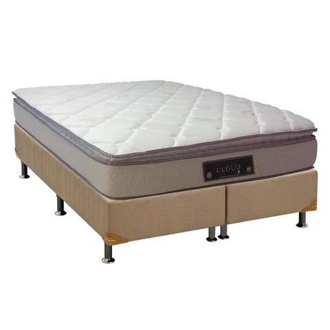 Cama Box King: Colchão Molas Ensacadas Luckspuma MasterPocket Cloud One Side + Base CRC Suede Bege(1