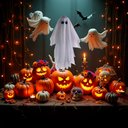 Ver imagem 2 de Enfeite Fantasminha Halloween com Som e Movimento 50cm Silverfestas