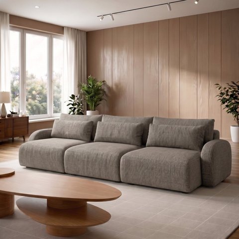 Sofá Cama Modular Orgânico Retrátil 4 Lugares 270cm Base Madeira Maciça Oxford