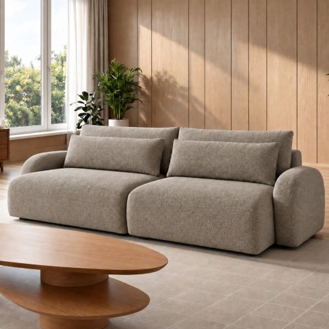 Sofá Cama Modular Orgânico Retrátil 4 Lugares 270cm Base Madeira Maciça Oxford