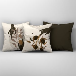 Kit Trio de Almofadas Cheias Estampadas Folhas em Veludo Suede 45cm X 45cm Enchimento em Refil Silic