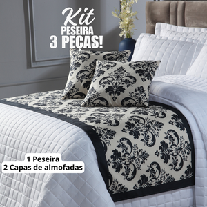 Kit Peseira King Size Mais 2 Capa de Almofadas 43 X 43cm.:preta Azulado