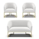 Ver imagem 1 de Sofá Namoradeira e 2 Poltronas Base Industrial Dourado Stella Bouclê D03 - D'Rossi Cor Off White