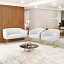 Ver imagem 7 de Sofá Namoradeira e 2 Poltronas Base Industrial Dourado Stella Bouclê D03 - D'Rossi Cor Off White