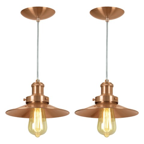 Kit 2 Pendentes Nordic Industrial 22 Cm New Cobre