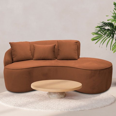 Sofá Curvo 02 Lugares 150cm Eron Braço Direito Veludo Camel - Nexta Casa