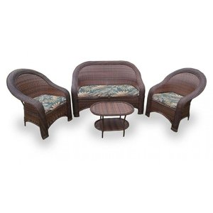 Conjunto de Sofá Fibra Sintética Karibe - 1 Sofá 2L + 2 Poltronas + 1 Mesa Centro - Tecido Palmares 