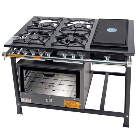 Fogão Industrial Tradicional 40x40 Baixa Pressão 4 Bocas Chapa com Forno Itajobi