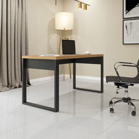 Mesa para Escritório Estilo Industrial F20 em Mdf Freijó Preto Fosco Dalla Costa
